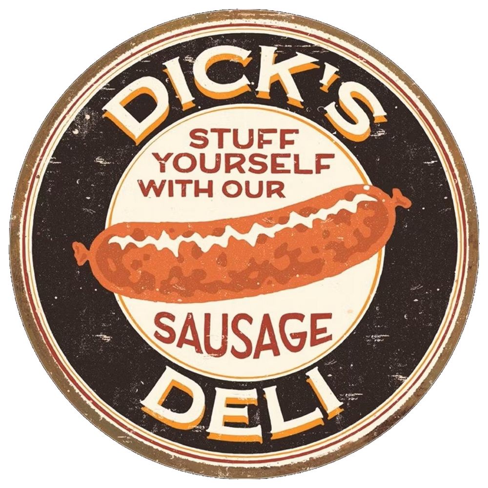 Retroworld Dick's Deli Sausages Metalskilt - Ø 30 cm - Metalskilt fra Retroworld hos The Prince Webshop