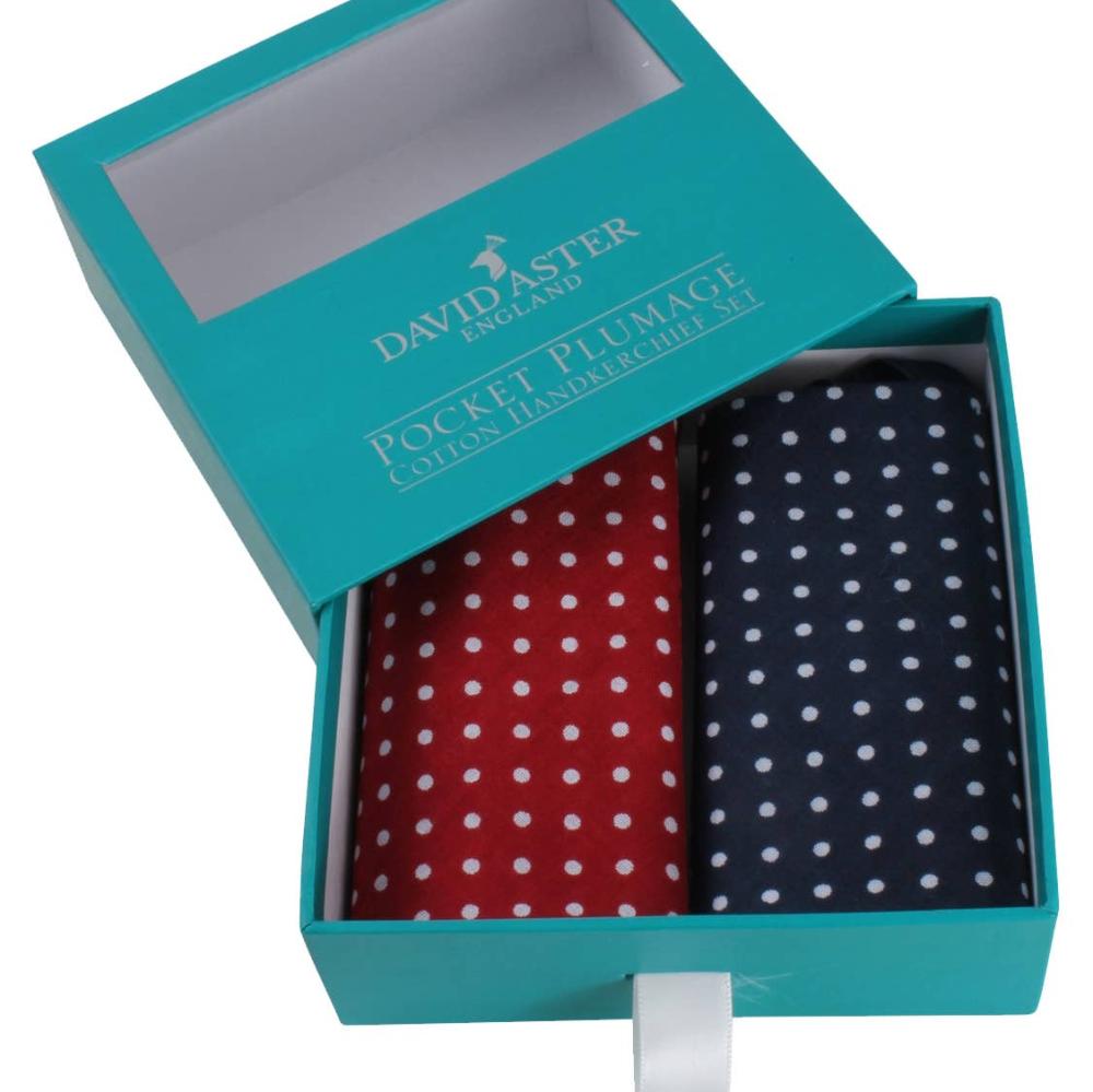 David Aster Red & Blue Spots Print Cotton Handkerchief Set - Lommetørklæde fra David Aster Collection hos The Prince Webshop