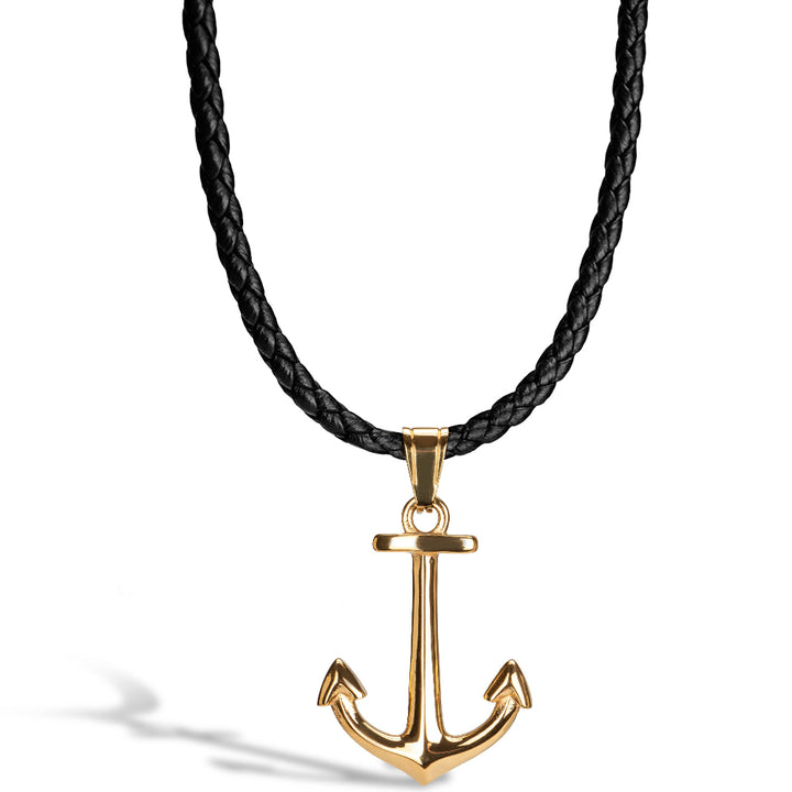 Læder halskæde "Anchor" - Guld Anker - Halskæde fra SERASAR hos The Prince Webshop