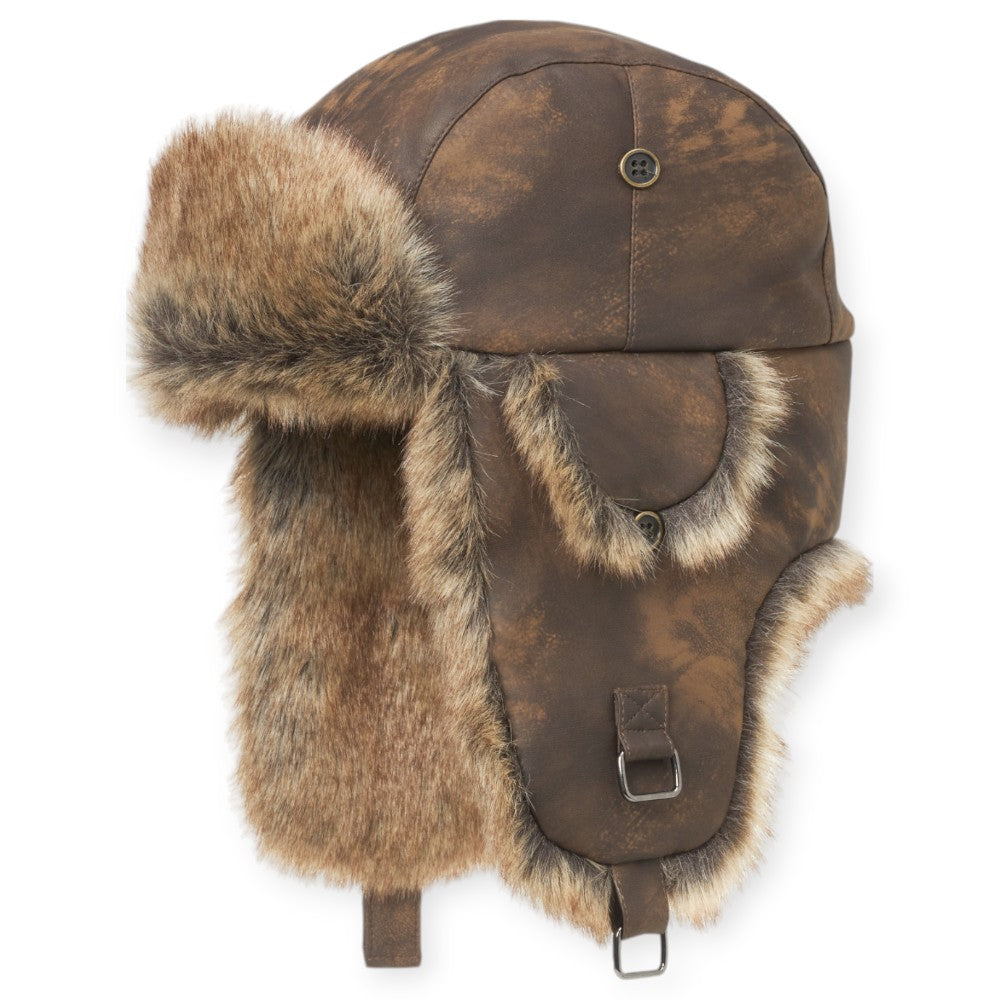 MJM Trapper Hat 42 - Faux Leather/Fur - Brown - Hue fra MJM Hats hos The Prince Webshop