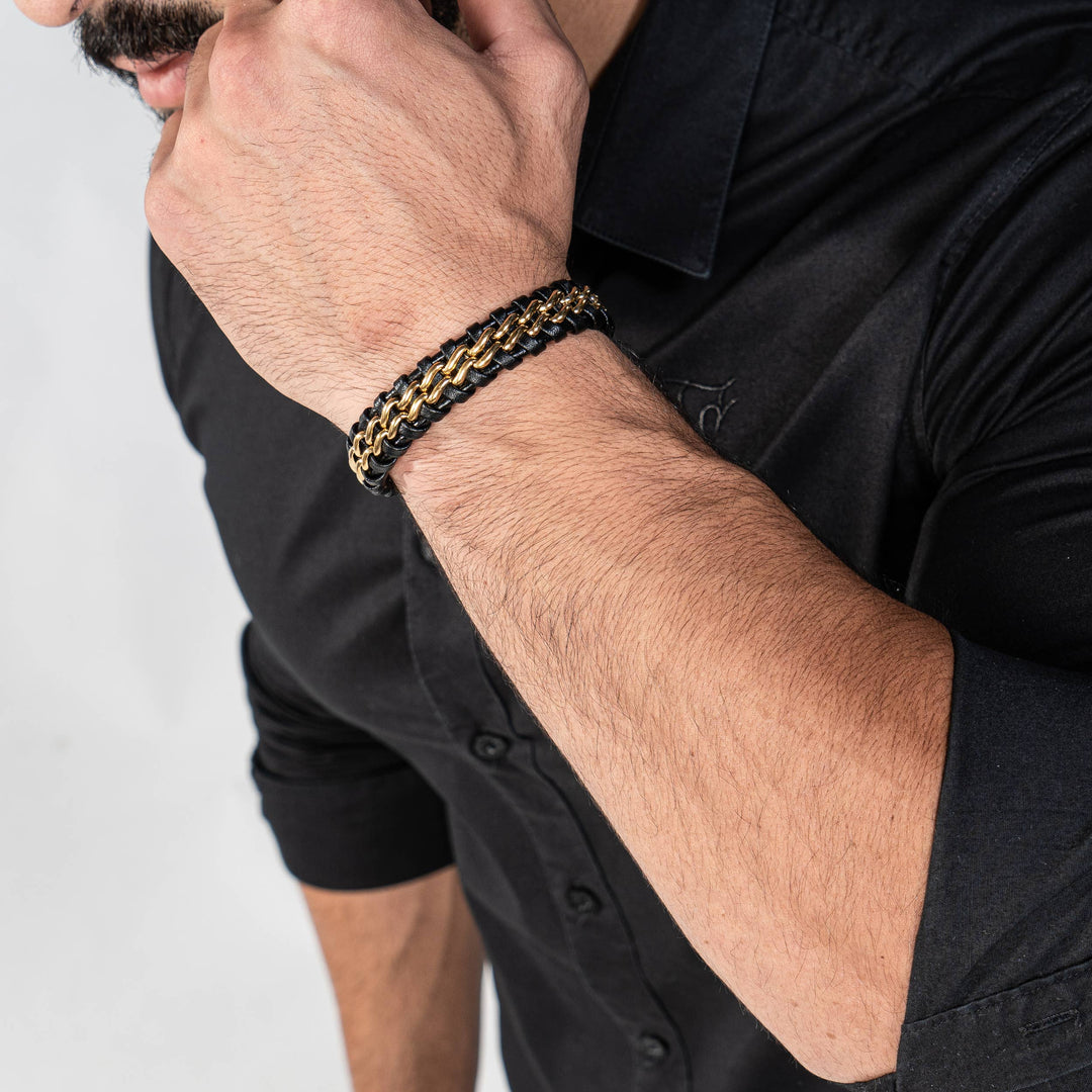 Læderarmbånd ”Steel” - Guld & Sort