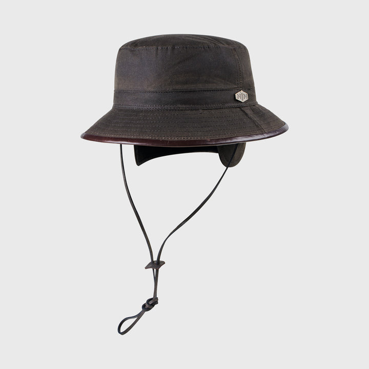 MJM 10044 Wax Cotton Brown Oilskin - Bucket Hat i Brun - S (56 cm) - Bucket Hat fra MJM Hats hos The Prince Webshop