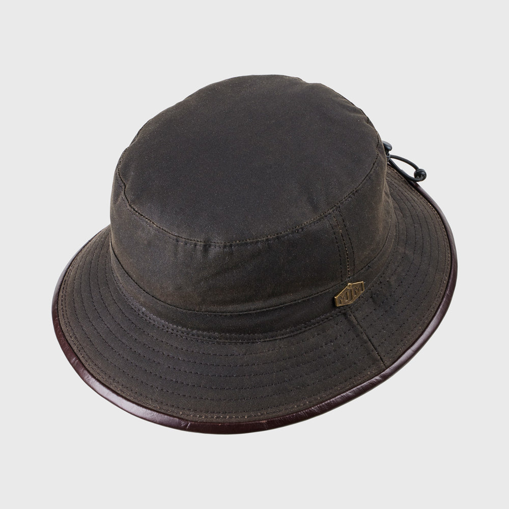 MJM 10044 Wax Cotton Brown Oilskin - Bucket Hat i Brun - S (56 cm) - Bucket Hat fra MJM Hats hos The Prince Webshop