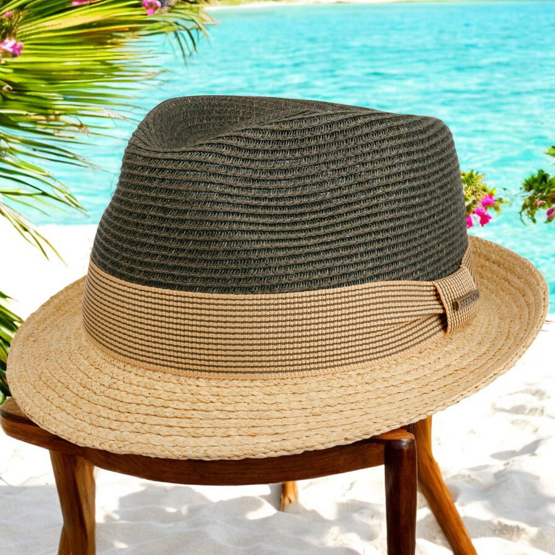 Stetson Trilby Toyo Raffia Strå Sommerhat - Oliven / Beige - Hat fra Stetson hos The Prince Webshop