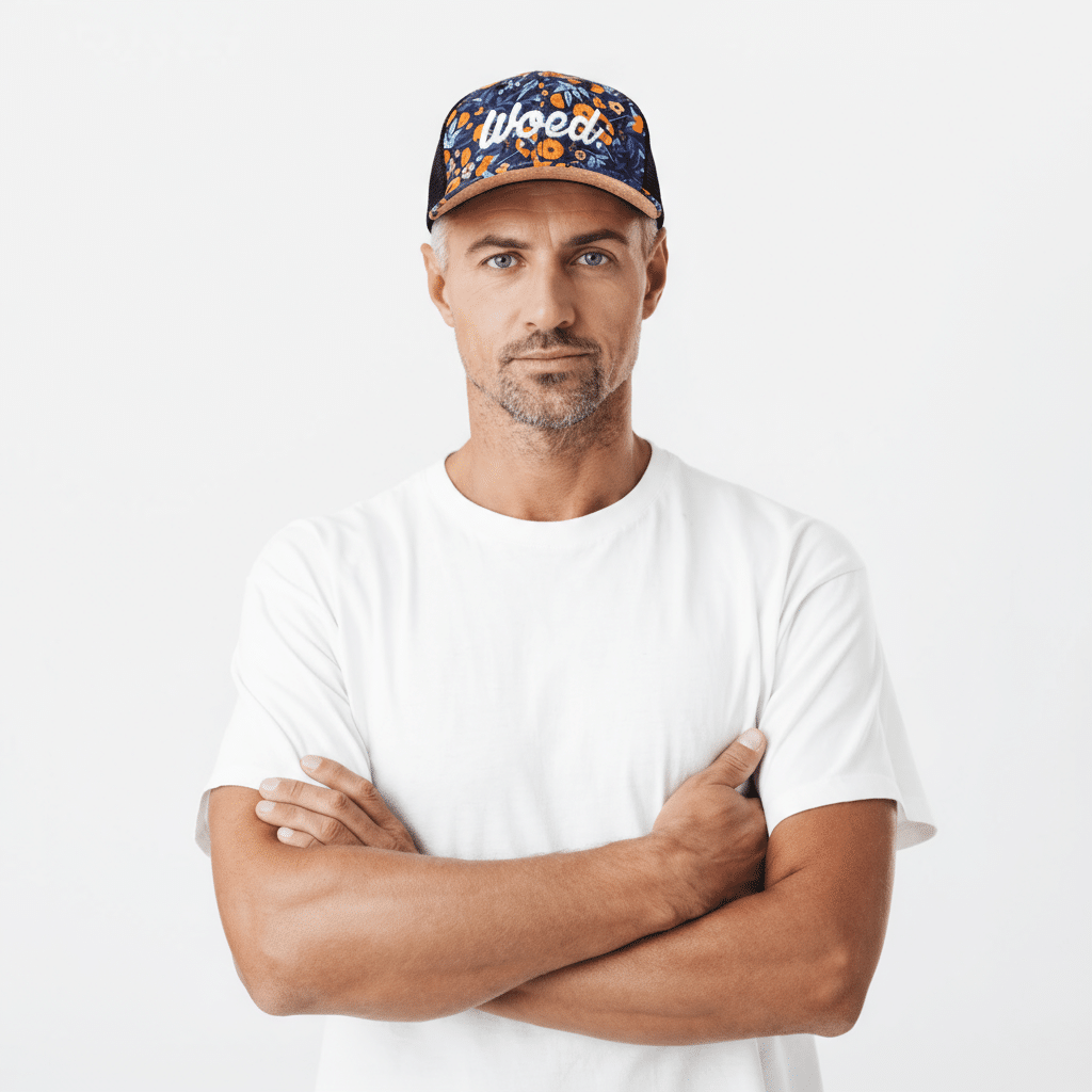 WOED trucker cap i fersken med korkskygge