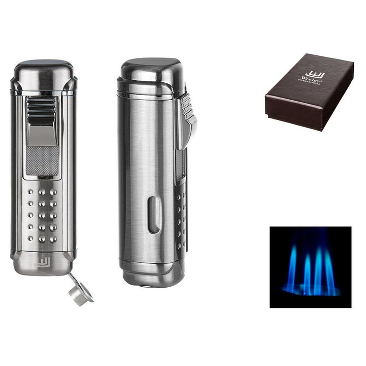 Winjet Cigar Lighter 4 x Jet Chrom Satin m/Puncher - Lighter fra Winjet hos The Prince Webshop