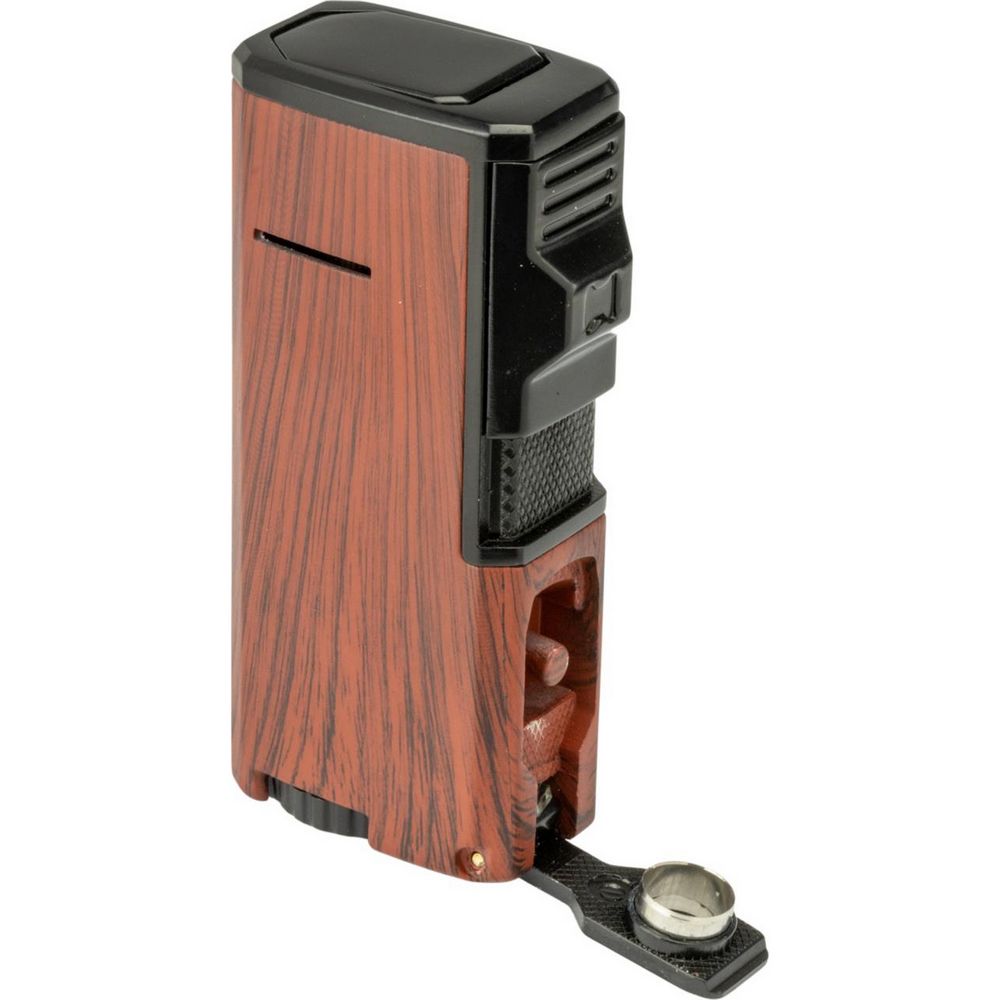SKY 3-flame Jet Cigar Lighter Wood med Puncher - Lighter fra SKY hos The Prince Webshop