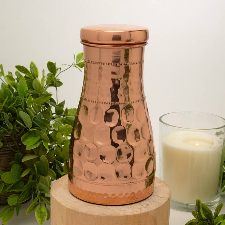 Pure copper carafe diamond hammered ± 950 ml jug