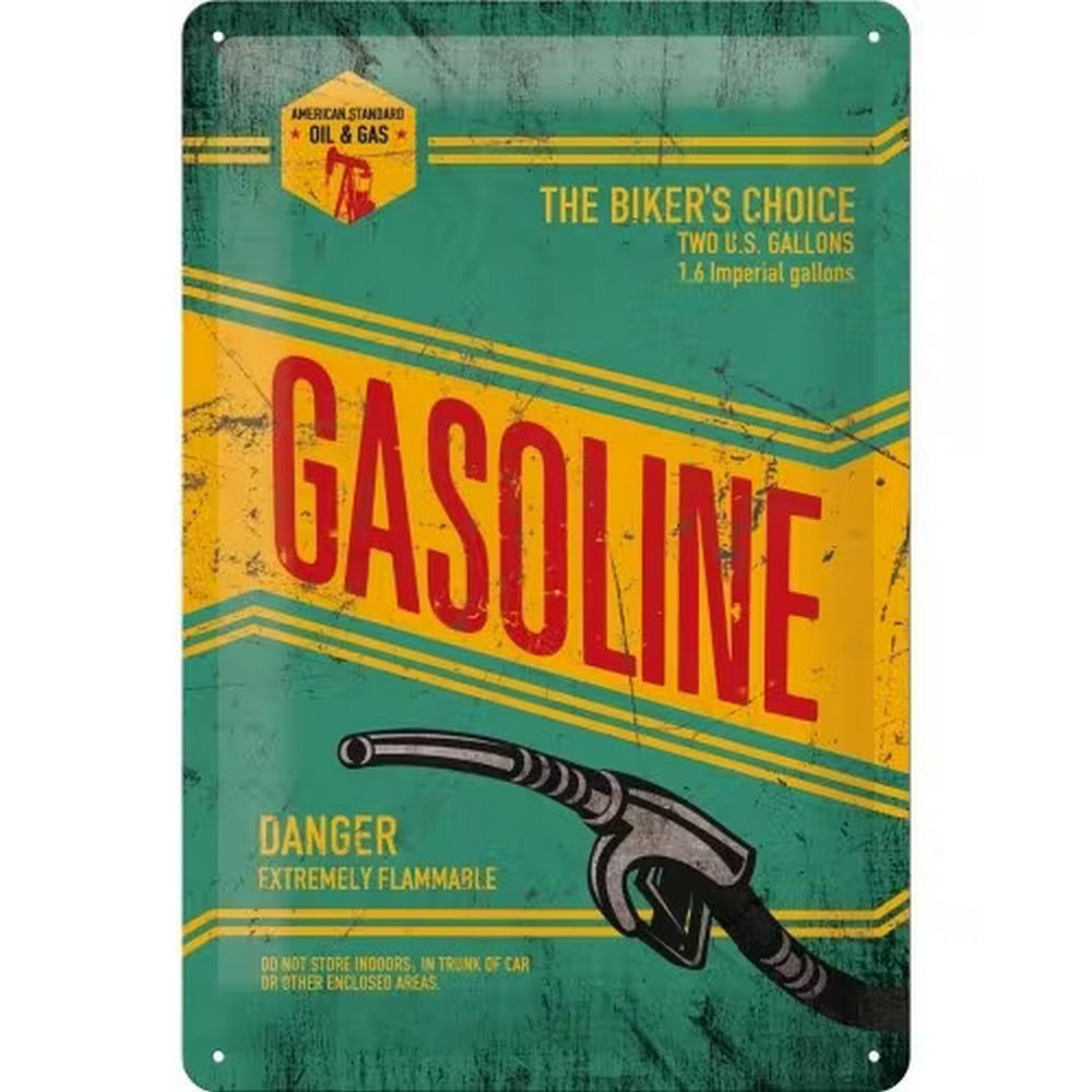 Retroworld Metalskilt Gasoline - 20 x 30 cm - Metalskilt fra Retroworld hos The Prince Webshop