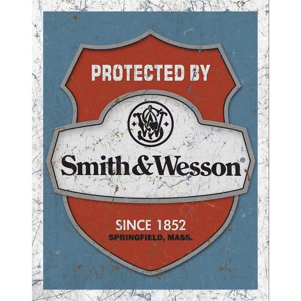 Retroworld Protected by Smith & Wesson Metalskilt - 30 x 40 cm - Metalskilt fra Retroworld hos The Prince Webshop