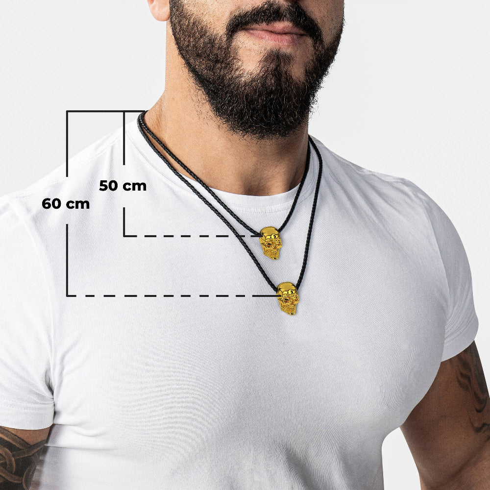 Læder halskæde "Skull" - Guld Kranie - Halskæde fra SERASAR hos The Prince Webshop