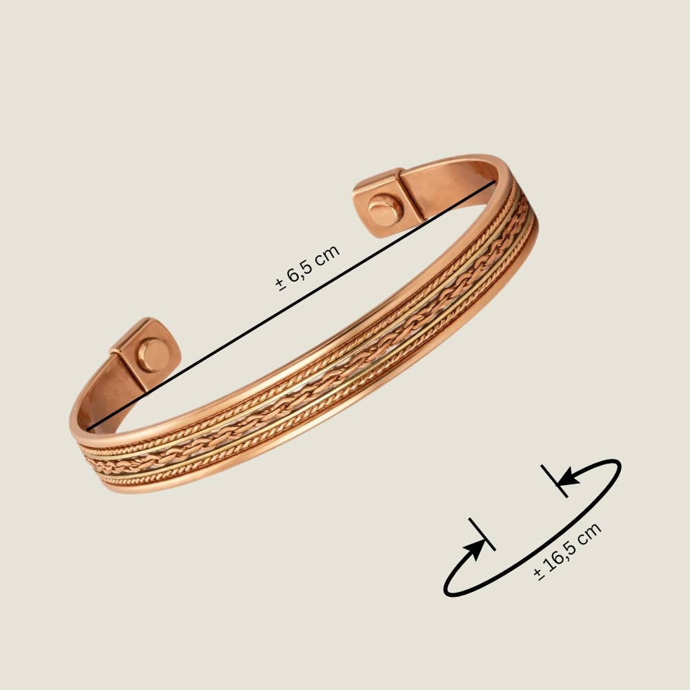 Kobber- og messing sundhedsklemmearmbånd med 2 magneter –