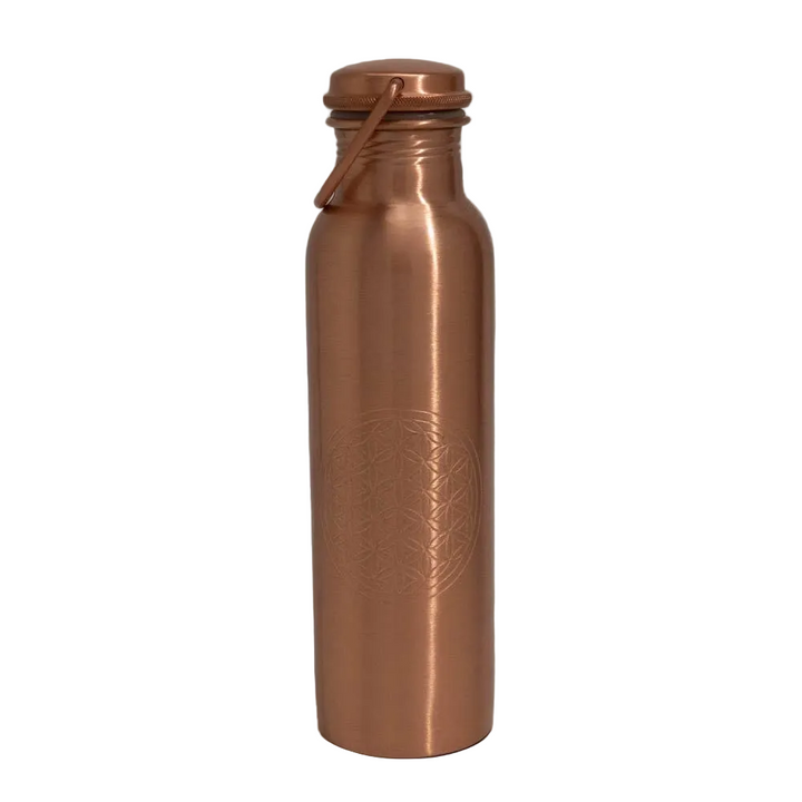 Puhdaskuparinen vesipullo elämänkukka kahvalla ± 950 ml