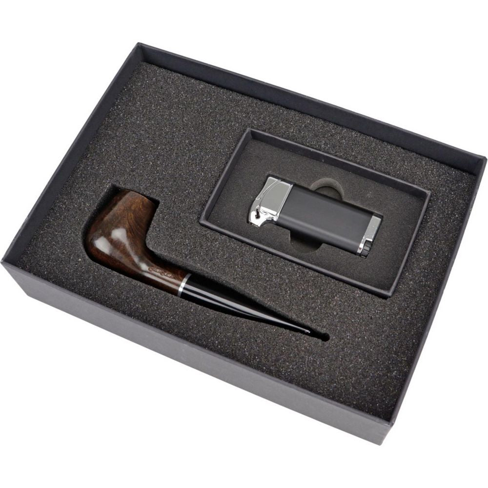 Jean Claude Lige Smooth Walnut Pibe med Pibe Lighter - Pibe fra Jean Claude hos The Prince Webshop