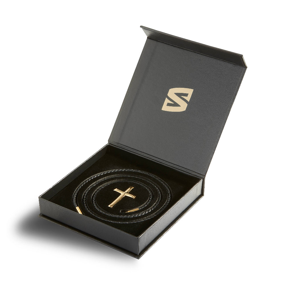 Læder halskæde “Cross” - Guld Crucifix - Halskæde fra SERASAR hos The Prince Webshop