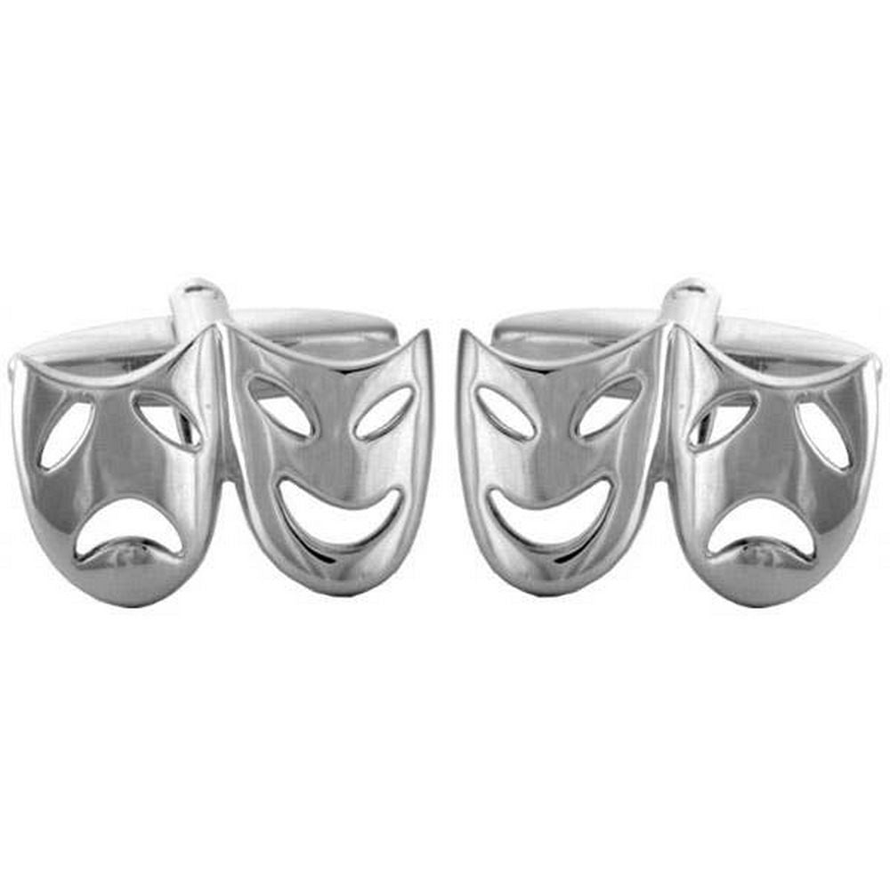 Open Theatrical Masks Rhodium Plate Cufflinks - UK Manchetknapper - Manchetknapper fra David Aster Collection hos The Prince Webshop