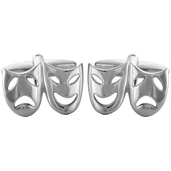 Open Theatrical Masks Rhodium Plate Cufflinks - UK Manchetknapper - Manchetknapper fra David Aster Collection hos The Prince Webshop
