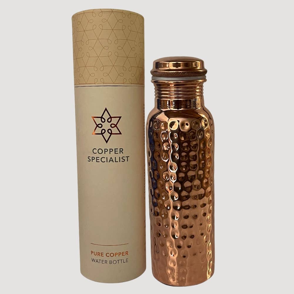 Ren kobber vandflaske hamret poleret ± 750 ml
