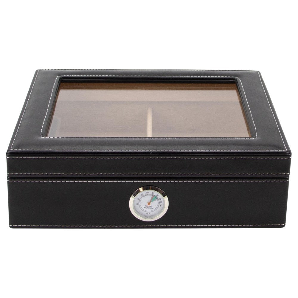 Humidor i Sort Faux Leather med Glaslåg til 20 Cigarer