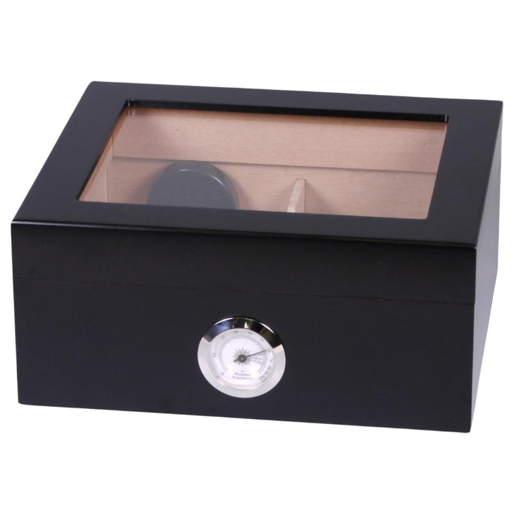 Humidor Black Matte Top Glass Window - til ca. 25 cigarer