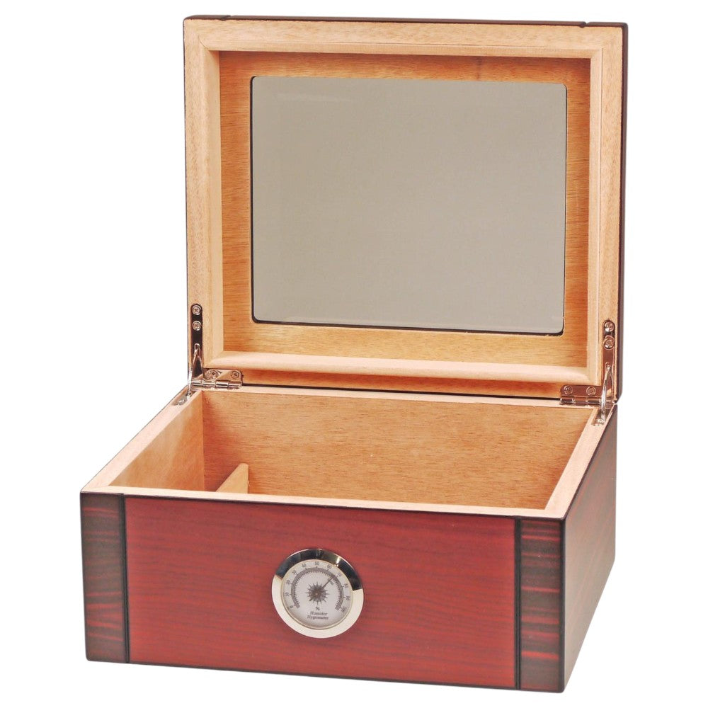 Humidor Black Redbrown Top Glass Window - til ca. 25 cigarer