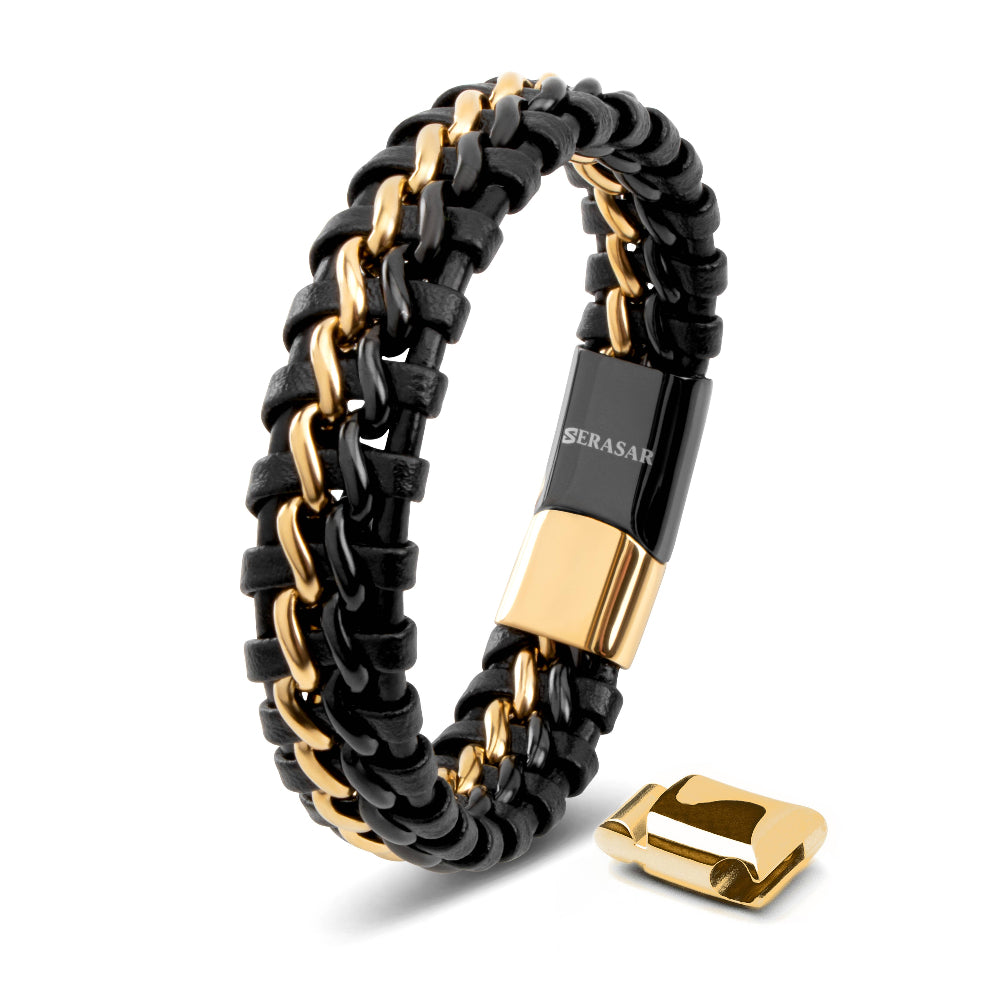 Læder Armbånd “Steel” - Sort & Guld - Armbånd fra SERASAR hos The Prince Webshop