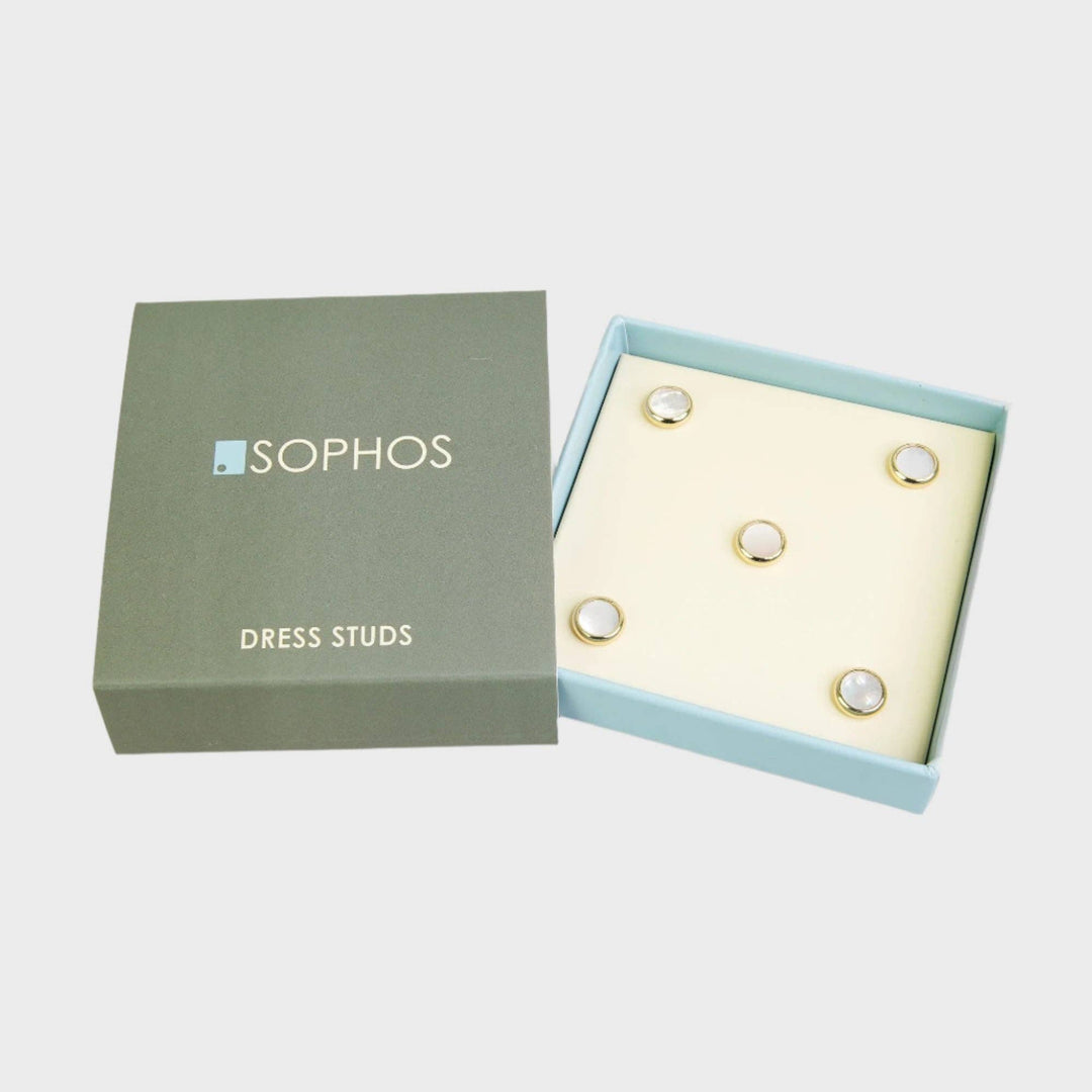 Round MOP Effect Gold Plated Finish Dress Studs Gift Set