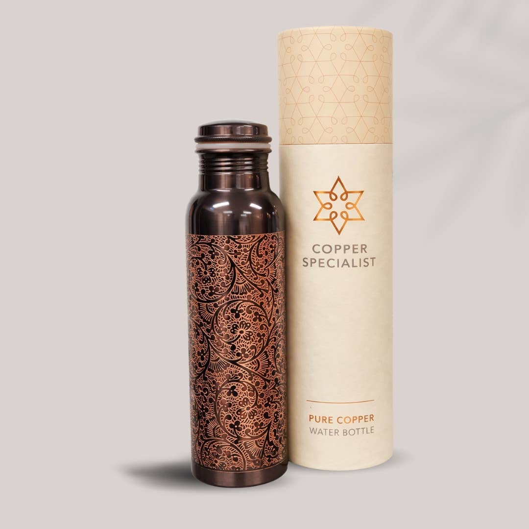 Rent kobbervandflaske, antik, graveret ± 750 ml (tung