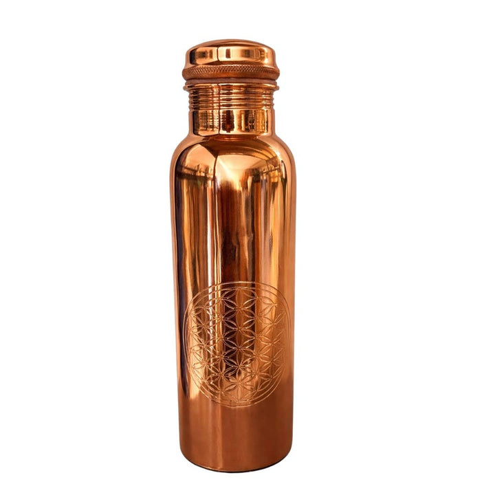 Ren poleret kobber vandflaske Flower of Life - 1 liter