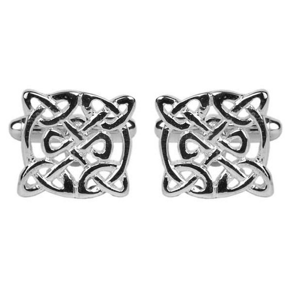 Celtic Round Rhodium Plated Cufflinks - UK Manchetknpper - Manchetknapper fra David Aster Collection hos The Prince Webshop