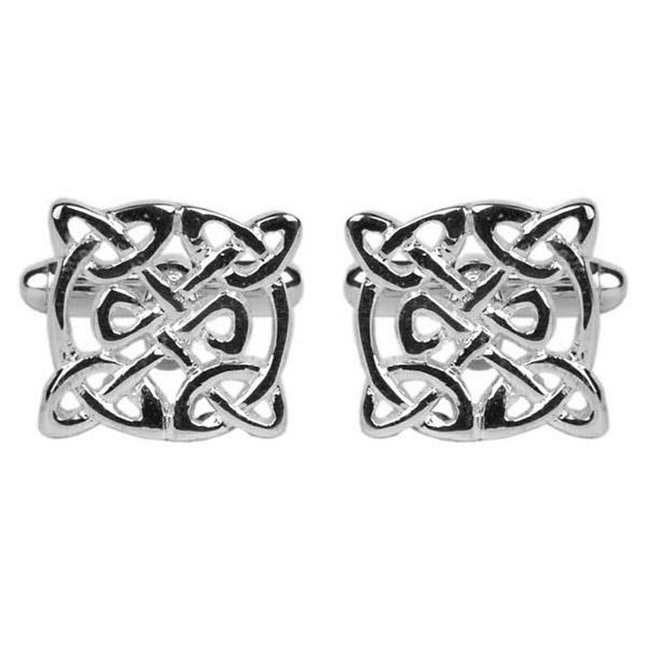 Celtic Round Rhodium Plated Cufflinks - UK Manchetknpper - Manchetknapper fra David Aster Collection hos The Prince Webshop