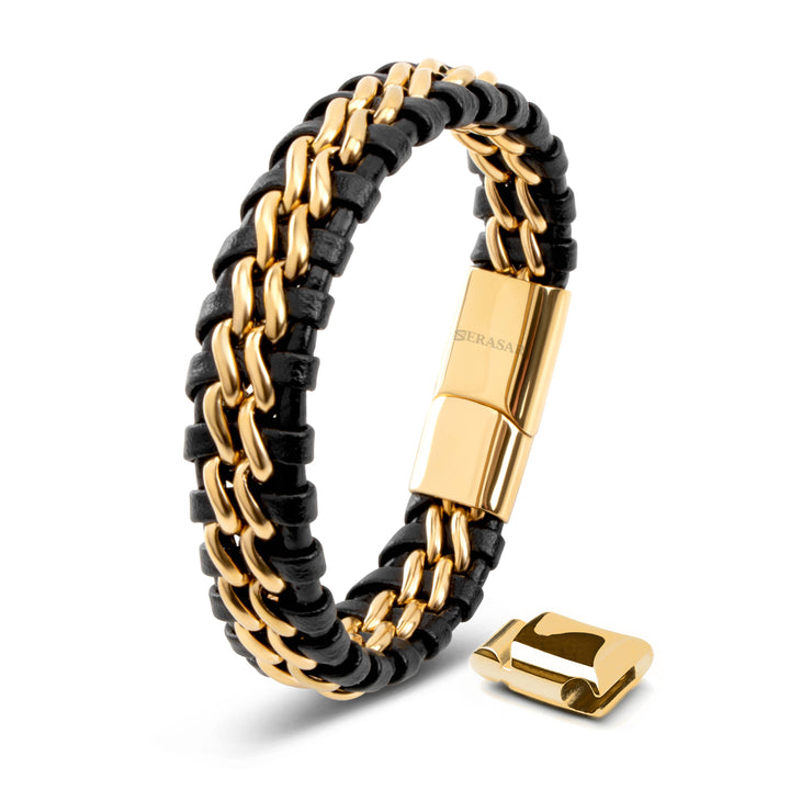 Læderarmbånd ”Steel” - Guld & Sort
