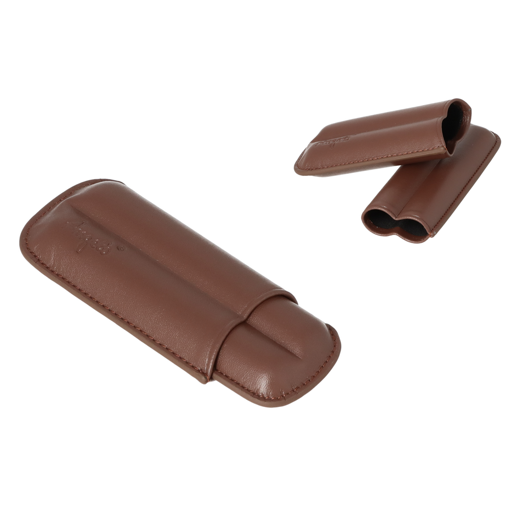 Angelo Cigar Etui - 2 stk. 45 Ring Gauge - Brunt Læder Imitat - Cigar Etui fra Angelo hos The Prince Webshop