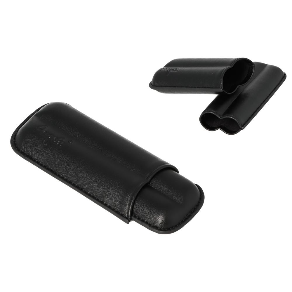 Angelo Cigar Etui - 2 stk. 47 Ring Gauge - Sort Læder Imitat - Cigar Etui fra Angelo hos The Prince Webshop