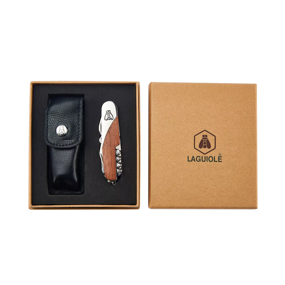 Laguiole Multifunktions Lommekniv med Læderetui - Multifunktions Kniv fra Laguiole hos The Prince Webshop