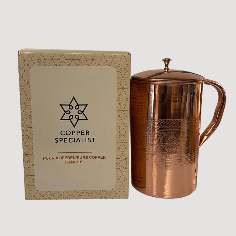 Ren kobberkande med blomsterkant og låg ± 2 liter