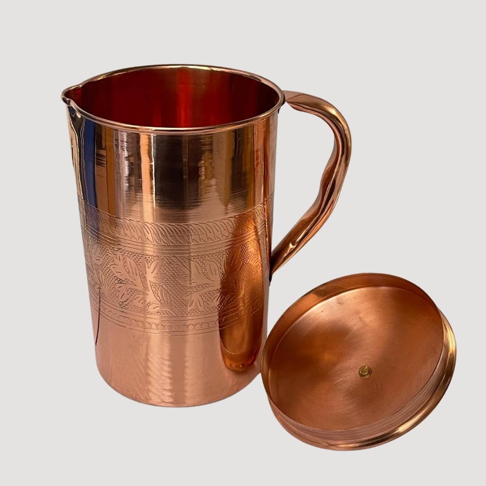Ren kobberkande med blomsterkant og låg ± 2 liter