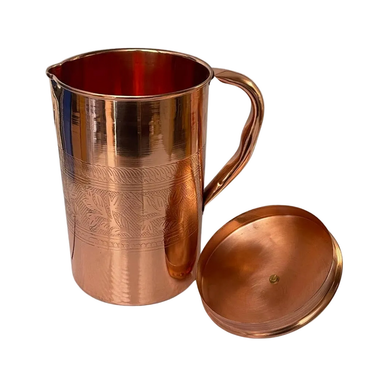 Ren kobberkande med blomsterkant og låg ± 2 liter