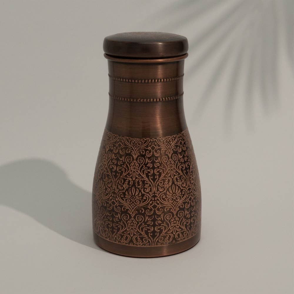 Ren kobberkaraffel antik ætset med låg ± 950 ml kande