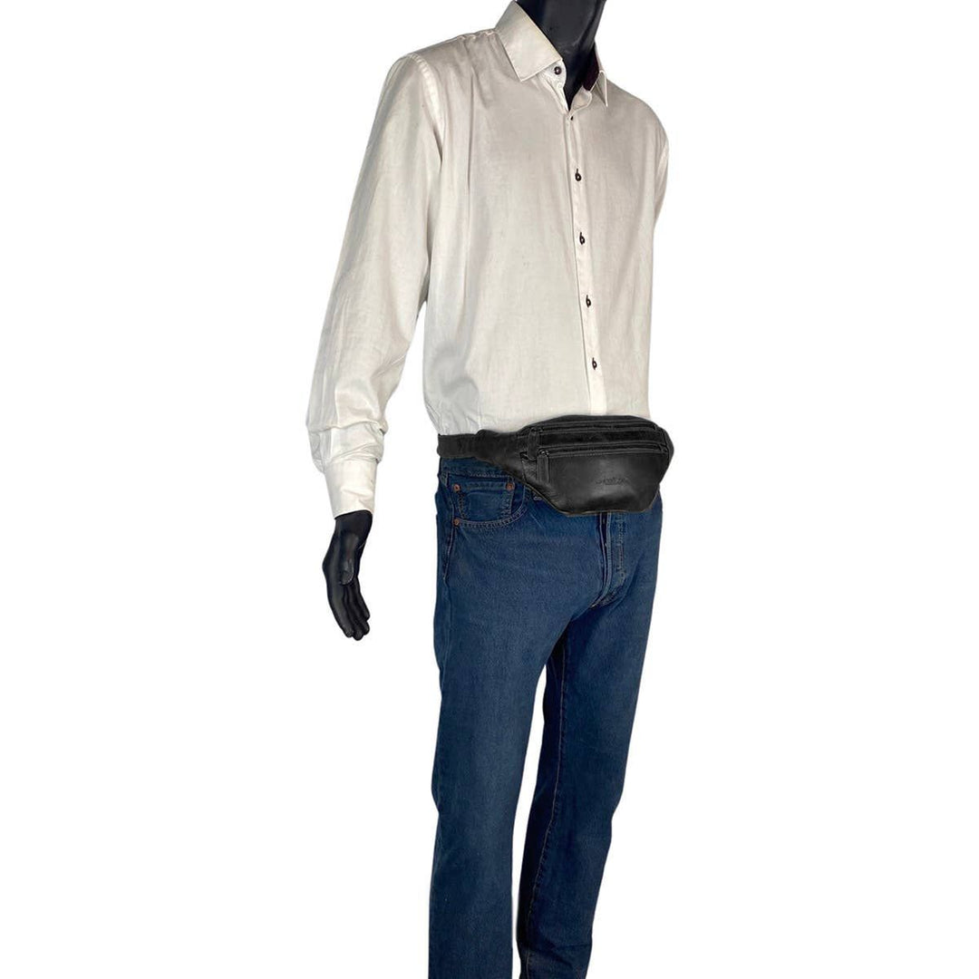 Leather Crossbody Bag - Fanny Pack - Belt Bag - Sort - Taske fra Arrigo hos The Prince Webshop