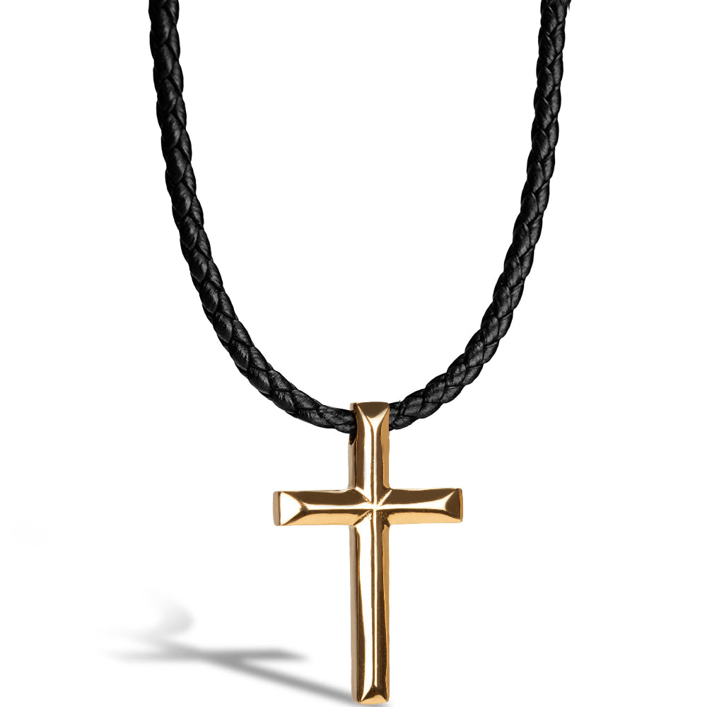 Læder halskæde “Cross” - Guld Crucifix - Halskæde fra SERASAR hos The Prince Webshop