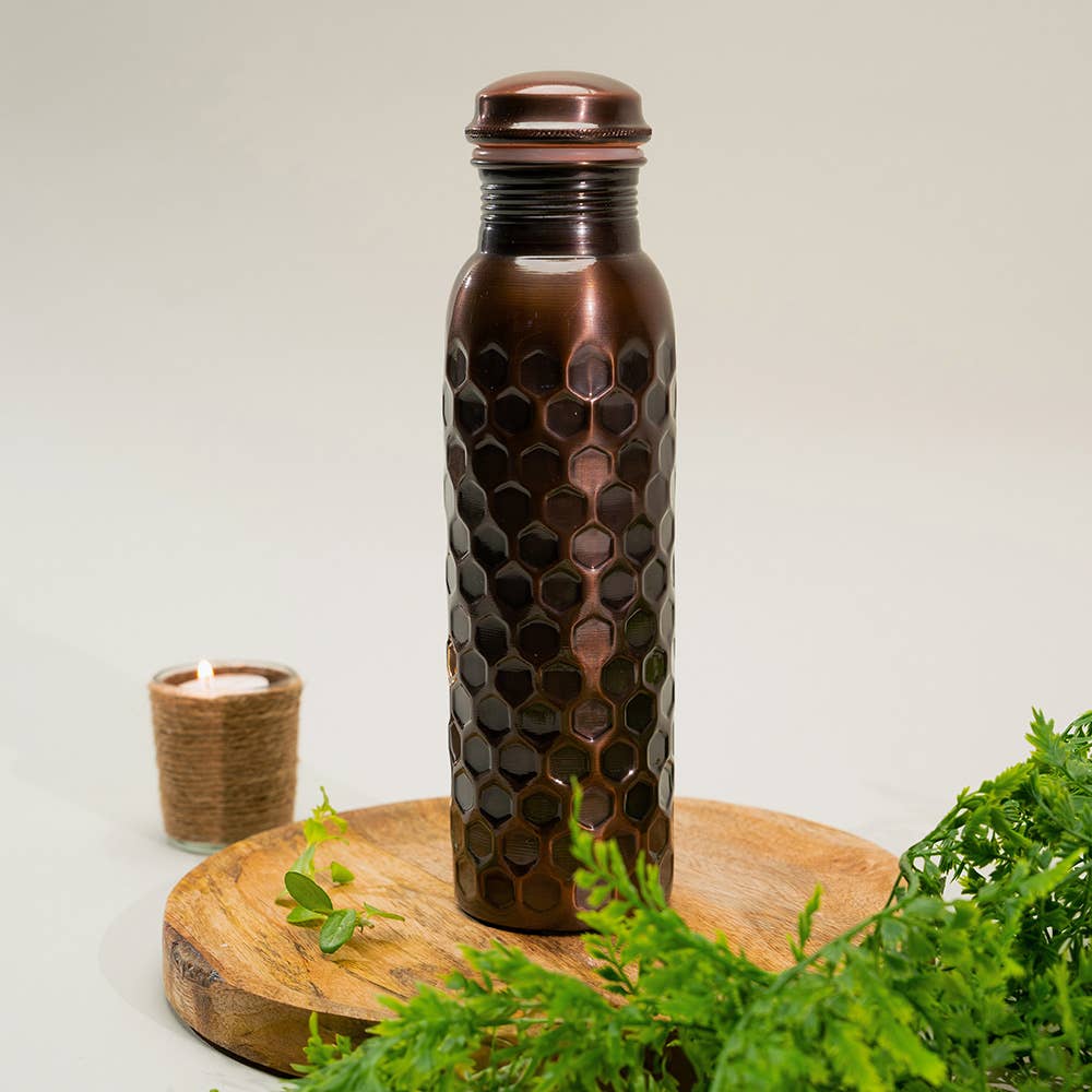 Ren kobber vandflaske diamant antik ± 950 ml (tung)