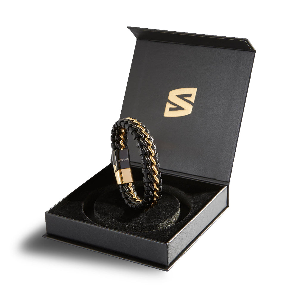 Læder Armbånd “Steel” - Sort & Guld - Armbånd fra SERASAR hos The Prince Webshop