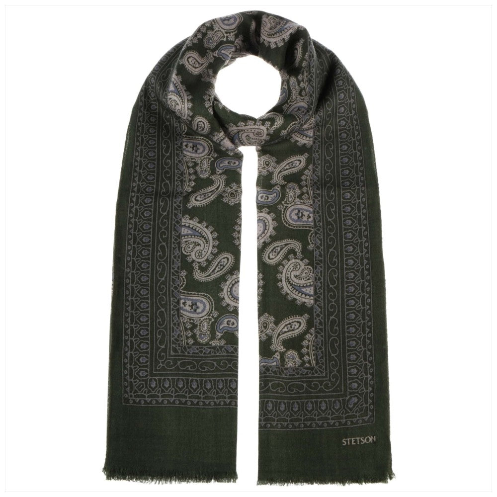 Stetson Scarf Wool Brown Paisley Print