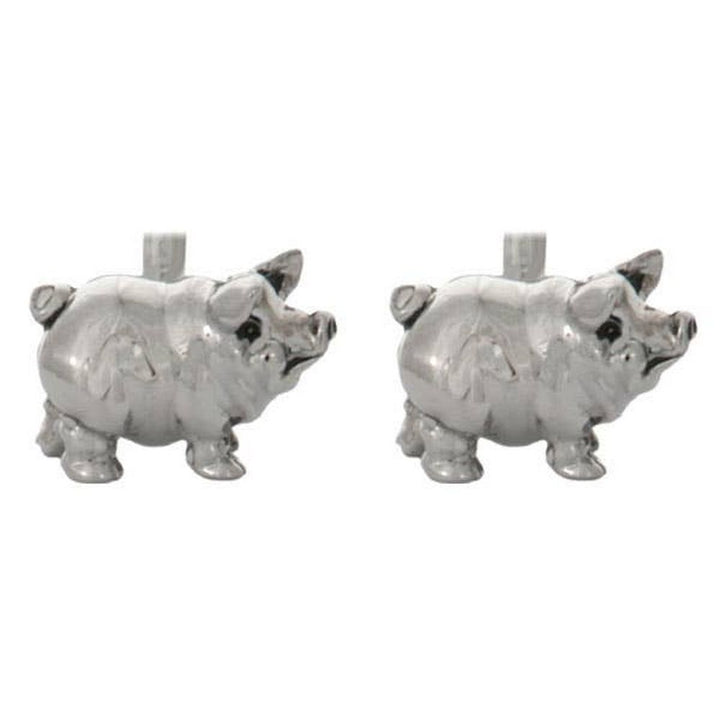 Pig 3D Rhodium Plated Cufflinks - UK Manchetknapper - Manchetknapper fra David Aster Collection hos The Prince Webshop