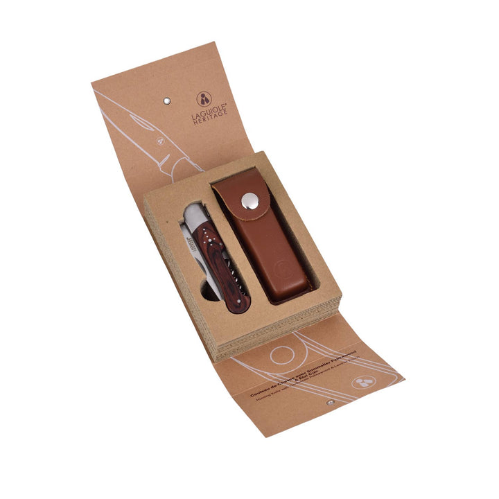 Sommelier Laguiole Foldekniv – Pakkawood Håndtag med Etui - Proptrækker fra Laguiole by Polyflame hos The Prince Webshop