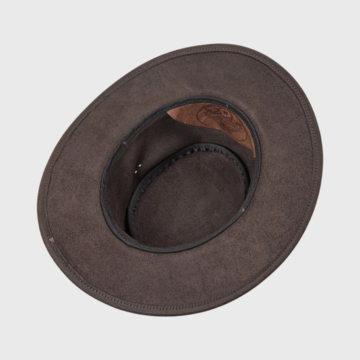Aussie Bush Cow – Brun Squashable Læderhat - Traveller Hat fra MJM Hats hos The Prince Webshop