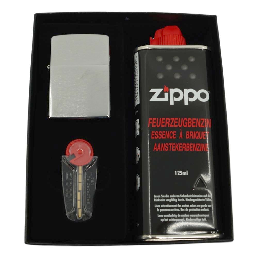 Original Børstet Chrom Zippo Lighter  i Original Gaveæske - Gavesæt fra Zippo hos The Prince Webshop