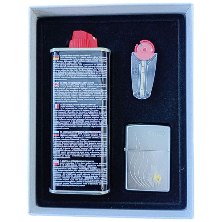 Original Zippo Corner Flame Emblem Lighter i Gaveæske