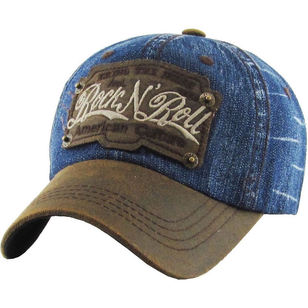 ROCK N ROLL VINTAGE BALLCAP - BLÅ DENIM - Baseball Cap fra Ethos hos The Prince Webshop
